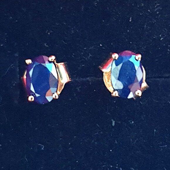 Elegant Natural Blue Sapphire 925 Sterling Silver Gold Vermeil Stud Earrings - Picture 3 of 14